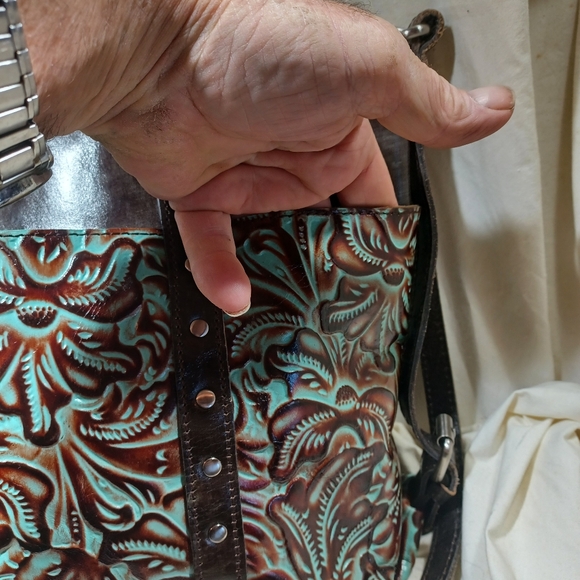 Brown and Green Embossed All Leather Patricia Nash Tote - Picture 6 of 16